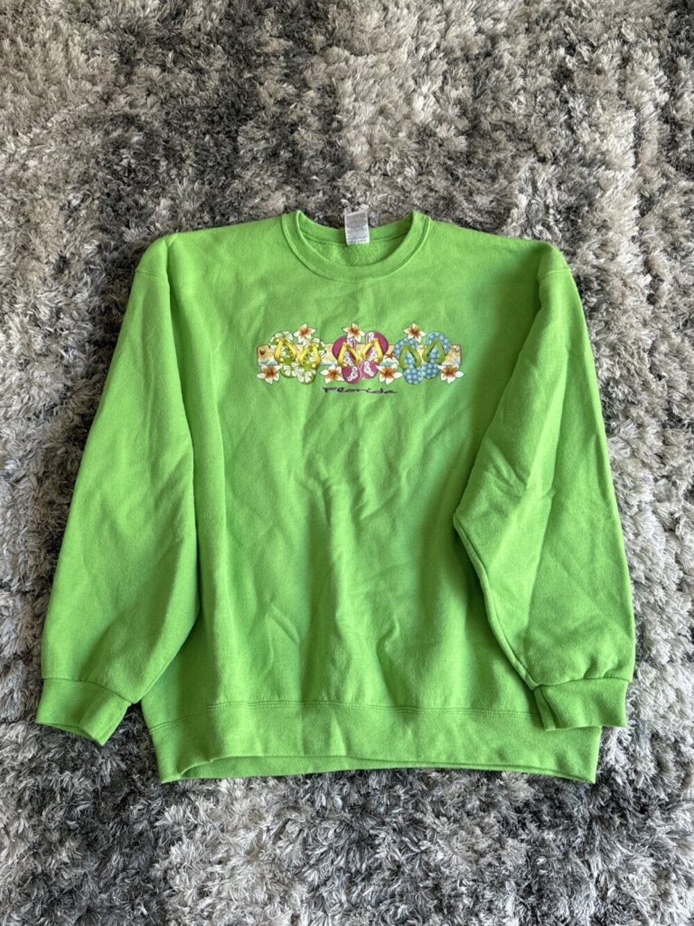 Vintage Green Men S 2Xl Florida Chest Print Flip Flops Pullover Sz 2XL